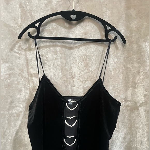 SHEIN RHINESTONE HEART CUT OUT VELVET CAMI DRESS - Picture 4 of 16